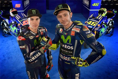   Team riders, (Left) Maverick Vinales, (Right) Valentino Rossi