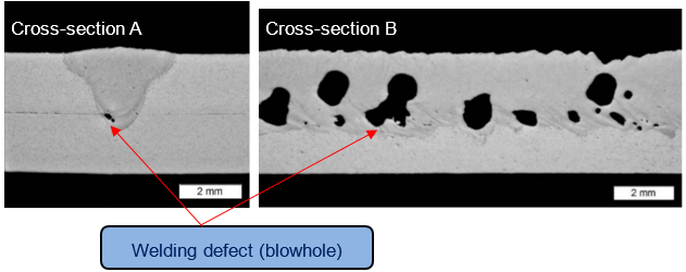 Cross-section of part welded under conventional conditions