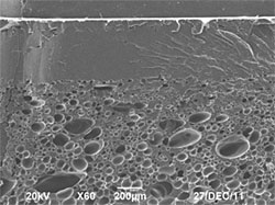 Photo of a cross-section of the foam molded recycled PET 