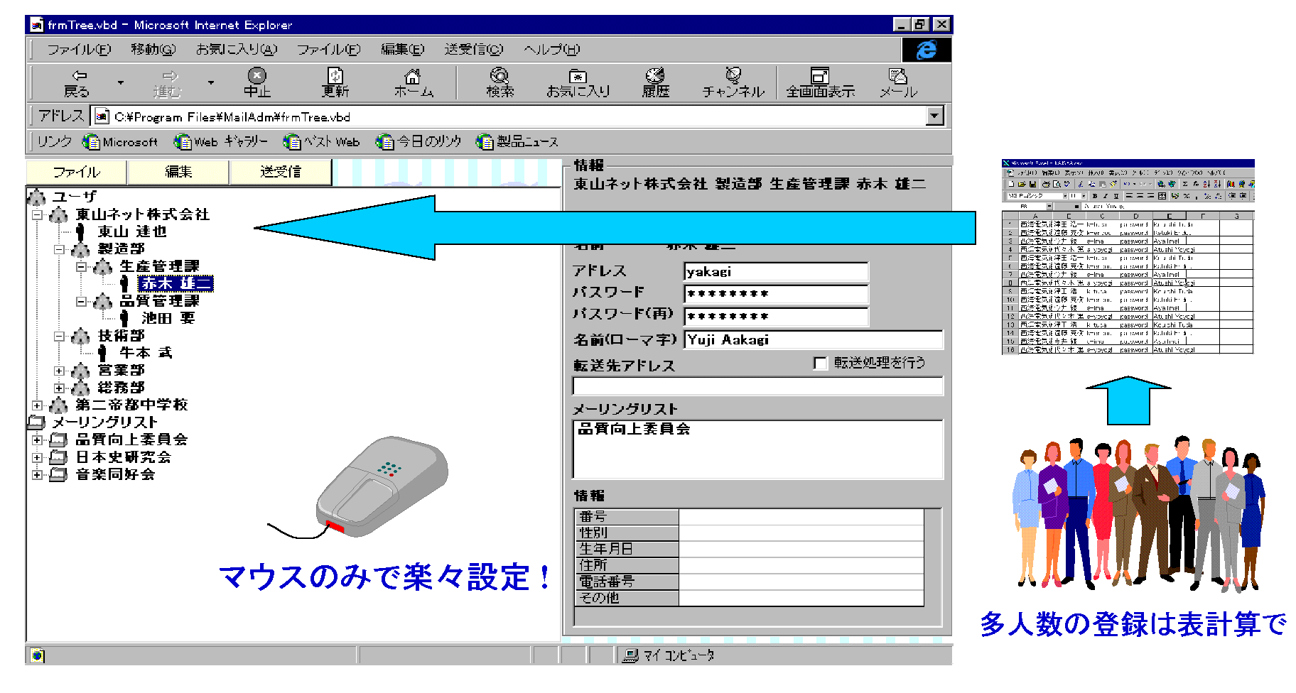 事業所・SOHO/学校仕様の画面(メールアカウント等)
