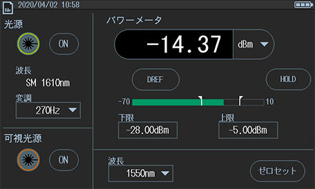 LBT-103 光 パワー メータ 表示画面